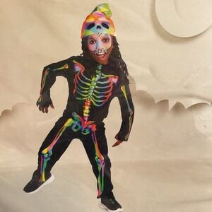 Color Melt Skeleton Halloween Costume Kids Size L (10-12) Glows Under Blacklight